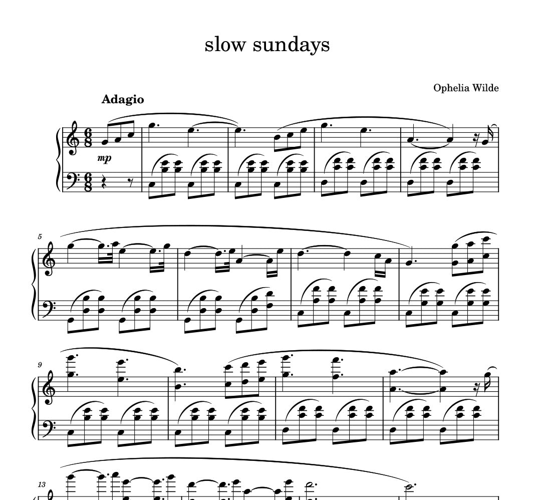 slow sundays - Piano Sheet Music