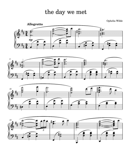 the day we met - Piano Sheet Music